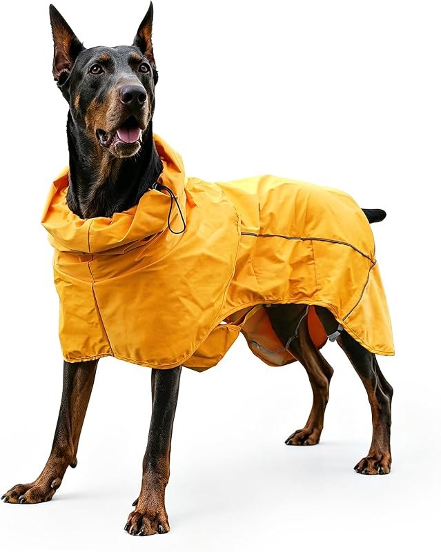 Skmeditec Dog Raincoat with Hood, Waterproof Puppy Rain Coat, Windproof Breathable Jacket with Mesh Lining, Outdoor