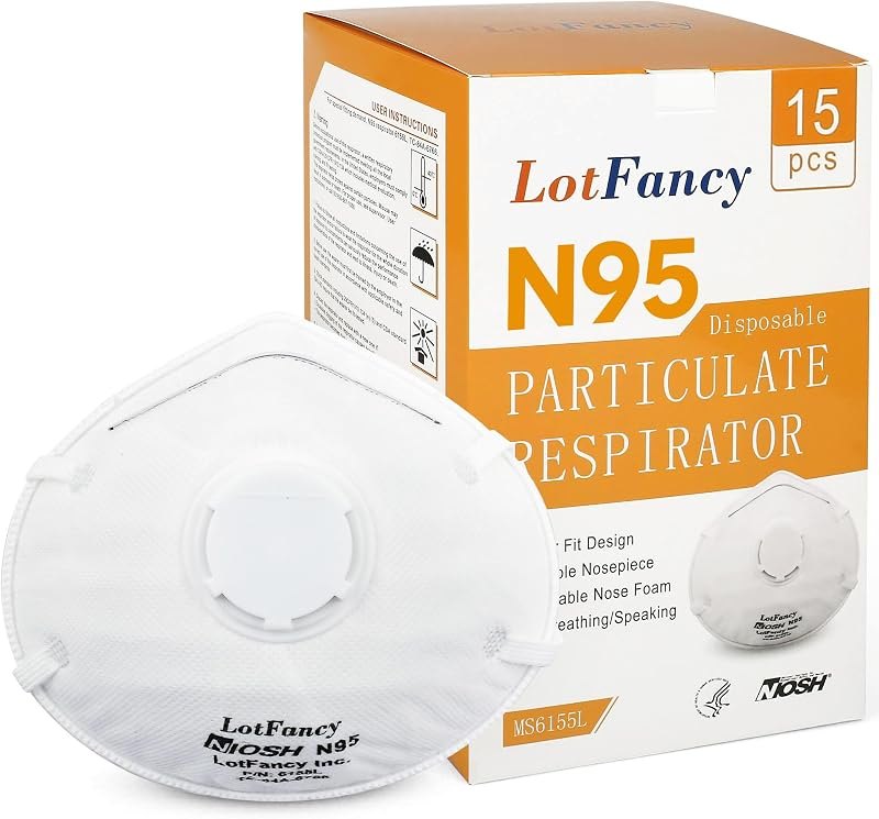 LotFancy NIOSH Approved N95 Mask with Breathing Valve, 15PCS Face Mask for Woodworking Construction, Air Filter Masks