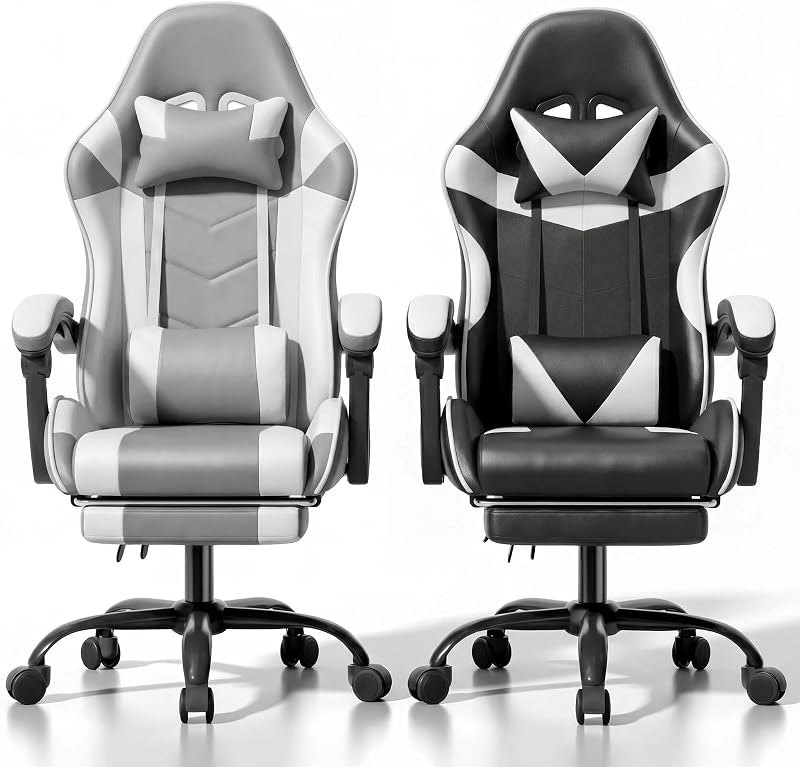 Gaming Chair, Ergonomic Footrest, Lumbar & Headrest(Random Color) — steel frame gaming chair for steel frame gaming