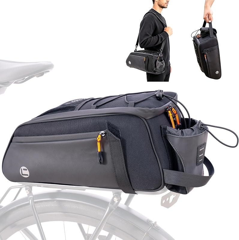 Bike Rack Bag, 10L Bike Bags for Bicycle Rear Rack with Water Bottle Holder, Waterproof Reflective 3 IN 1 Ebike Trunk
