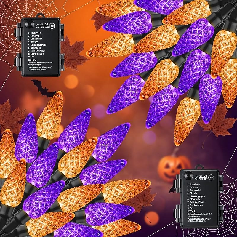Brightown C6 2 Pack Battery Operated Halloween Lights, 16.5FT String Lights — halloween porch light for halloween