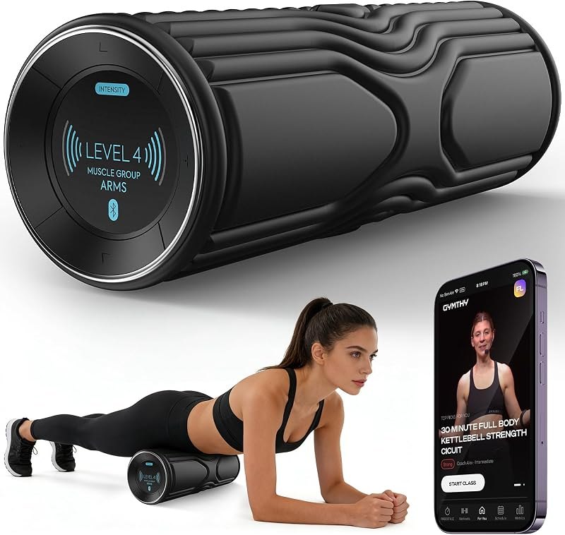 Vibrating Foam Roller with Smart APP Control, 5-Speed Electric Deep Tissue Massage Roller for Back Pain Relief, Muscle