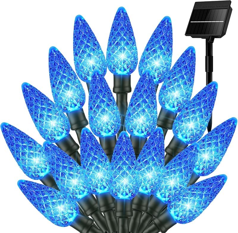 Brightown Blue Solar Christmas Lights, 50LED C6 Solar String lights Outdoor — Outdoor christmas lights for outdoor