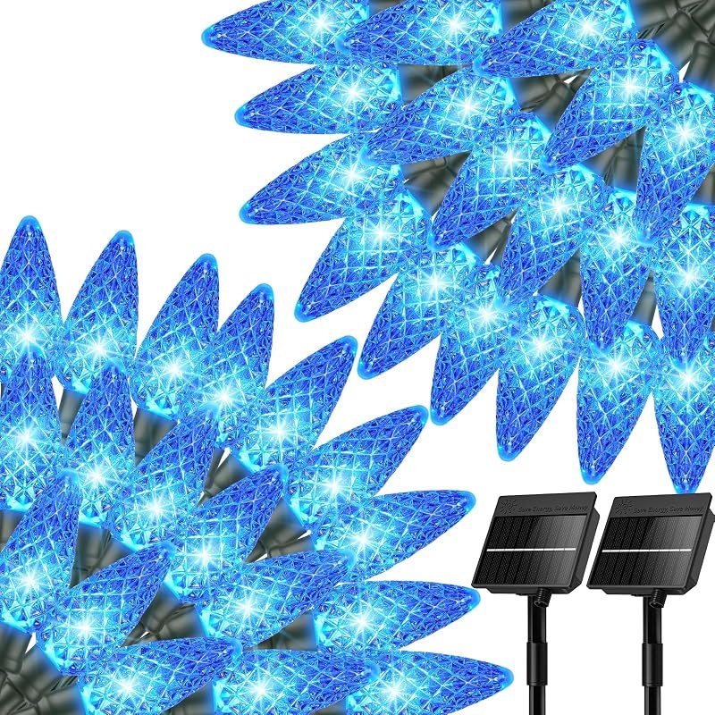 Blue C6 Solar Christmas Lights Outdoor, 2 Pack Total 45.28ft 100 LED Solar String lights Waterproof IP65, Twikle Fairy