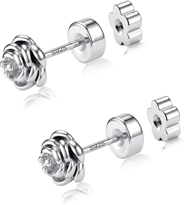 Flat Back Earrings for Women - 925 Sterling Silver Post Flatback Stud Earrings Gold Silver Cubic Zirconia Earrings Studs
