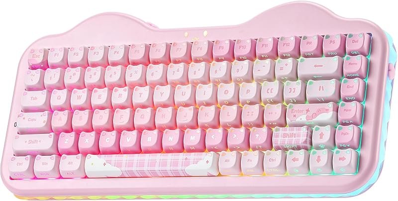 YUNZII C75 Cute Cake Wireless Mechanical Keyboard(Pink Mao,Milk V2 Switch) — mechanical keyboard switch puller for