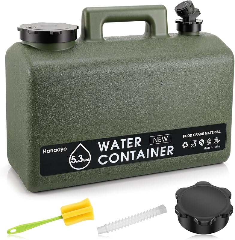 Hanaoyo 5.3 Gallon Camping Water Jug, BPA Free Portable Water Container with Spigot & Extension Tube, Space Saving