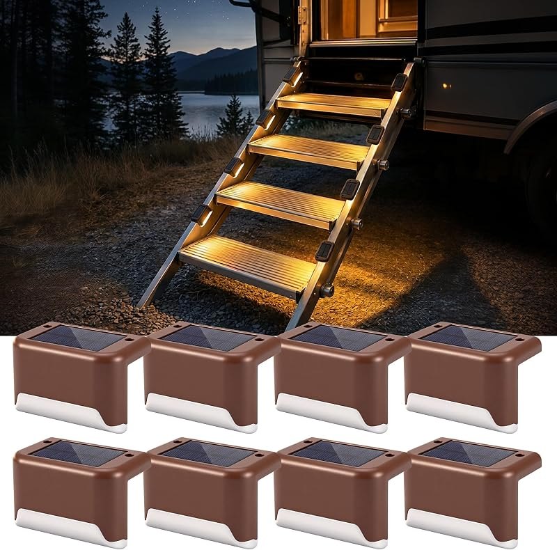 8 Pack Solar RV Step Lights, IP68 Waterproof Warm White Stair Lights