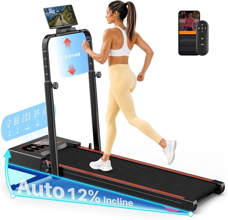 Foldable Walking Pad Treadmill with Auto Incline 12% & Handle Bar 5-Level — fitness Indoor Treadmill for fitness