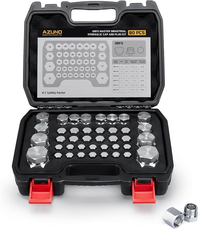 AZUNO 80Pcs ORFS Cap and Plug Kit - O-Ring Face Seal Hydraulic Hose Fittings, Carbon Steel with Zinc Plating (Sizes