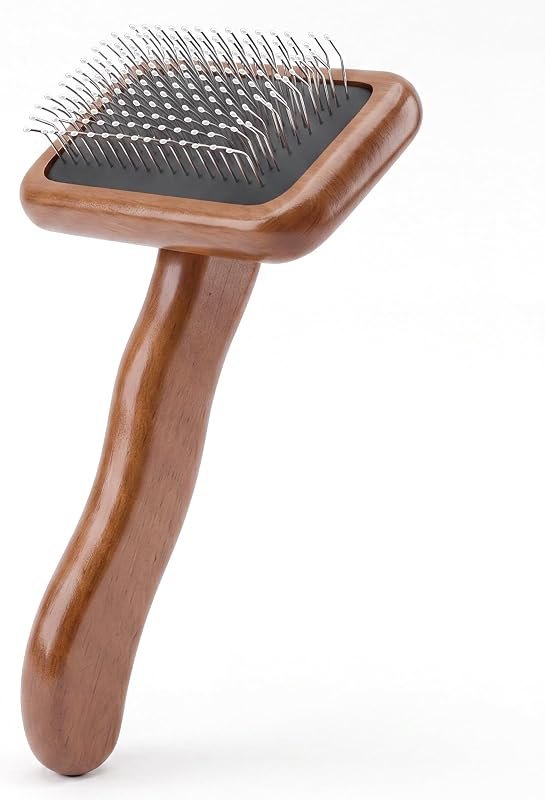 Natural Wood Cat Slicker Brush for Long & Short Haired Cats, Gentle Deshedding & Dematting Tool for Matted Fur, Soft