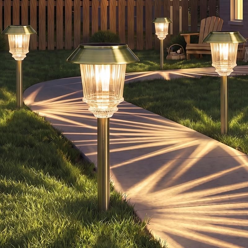 XMCOSY+ Solar Pathway Lights, 6 Pack Metal Solar Garden Lights Outdoor — solar garden path lights for solar garden