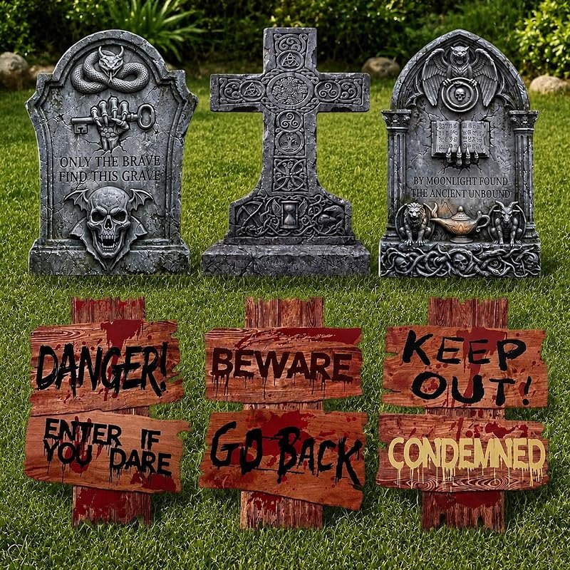16.5Inch Halloween Decorations Outdoor Yard Signs, 6pcs Double-Sided — Haunted House Prop Set for haunted house prop set