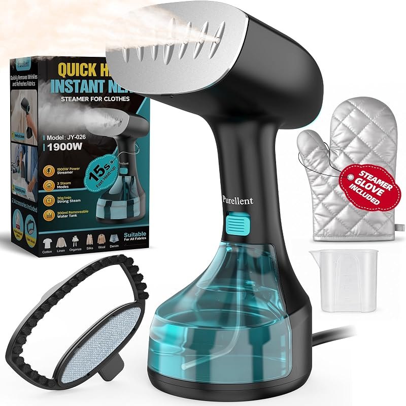 Steamer for Clothes - 1900W Strong Penetrating Steam & Fast Wrinkle Remover Portable Handheld Garment Steamer 3 Steam