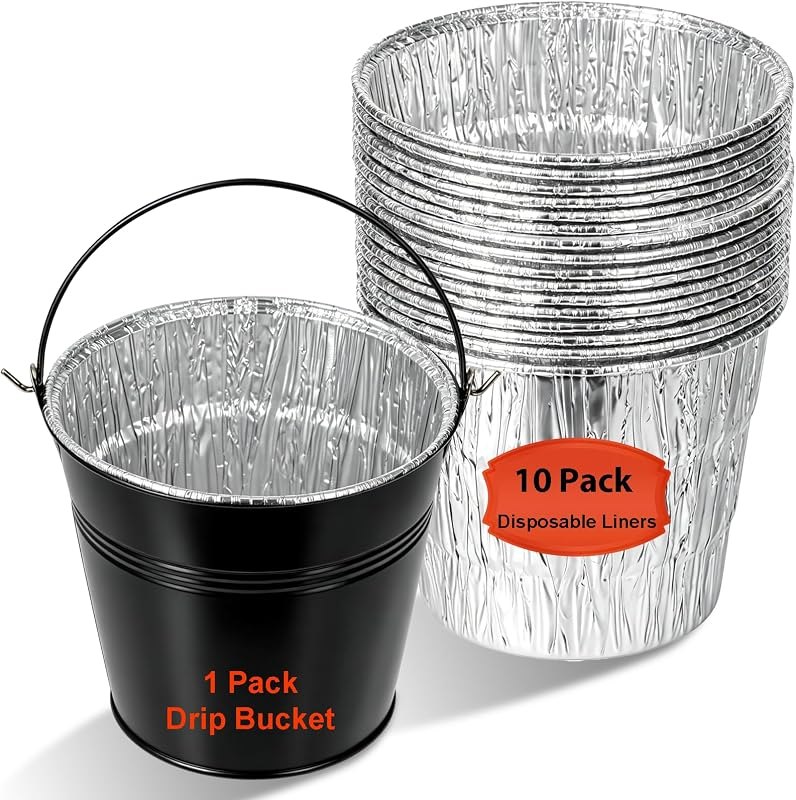 10 Pack Grease Liners and 1 Pack Black Grease Bucket for Traeger - Drip Tray Liner Grill Accessories for Traeger Pro