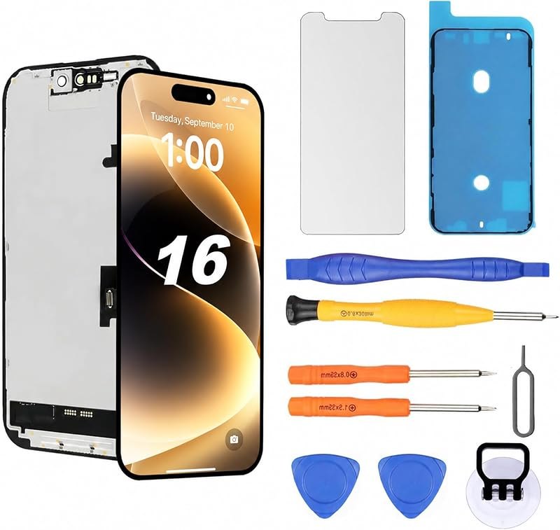 NB+ LCD for iPhone 16 Screen Replacement Repair Kit with Adhesive — pick for iphone duo internal display