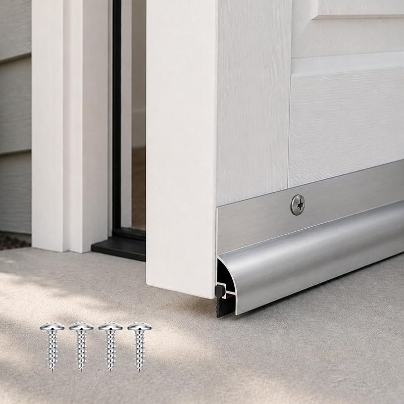 2 Pack Door Draft Stopper, Cuttable Weather Stripping Door Seal 36” Length, Strong Adhesive Aluminum Door Sweep for