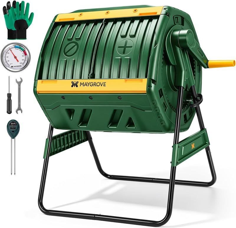 Outdoor Compost Bin 53 Gallon Dual Chamber Composting Tumbler — best compost tumbler with wheels for compost tumbler