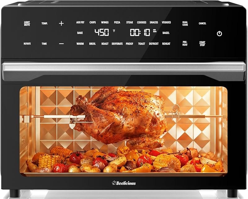 32QT Air Fryer Toaster Oven Combo with Rotisserie, Turbo Convection, Black — digital air fryer for digital air fryer