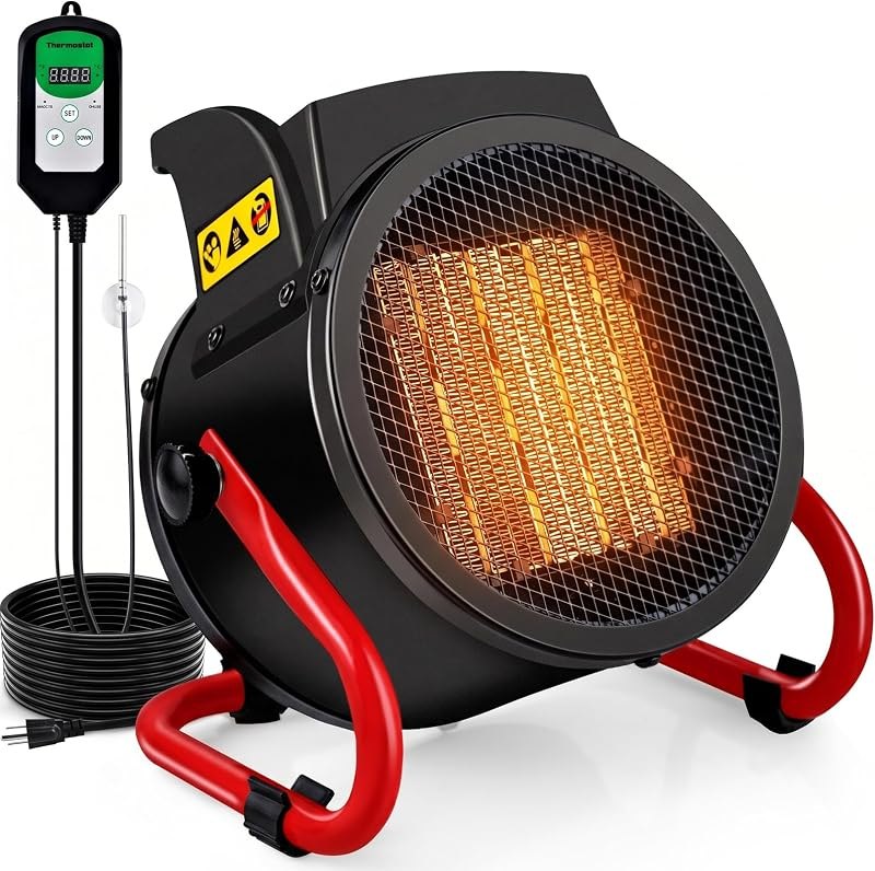 Greenhouse Heater with Thermostat, Auto Power Control with Digital Temperature Display, Fast Heating, Overheat