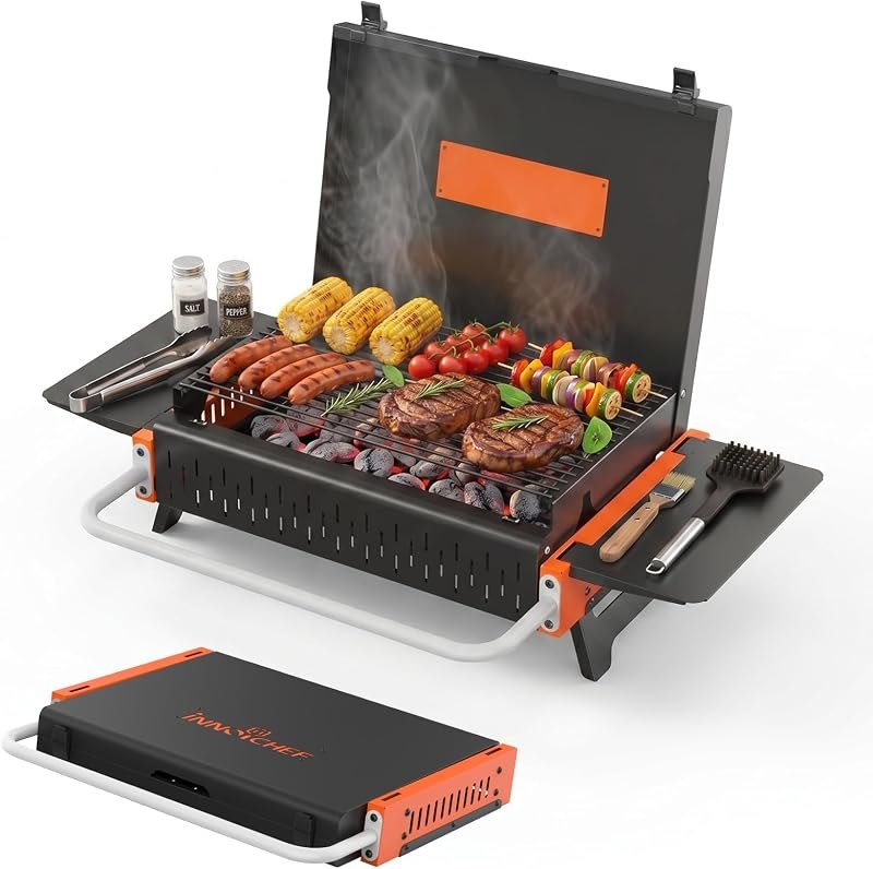 Portable Charcoal Grill, Foldable Tabletop BBQ Grill for 2-4 People