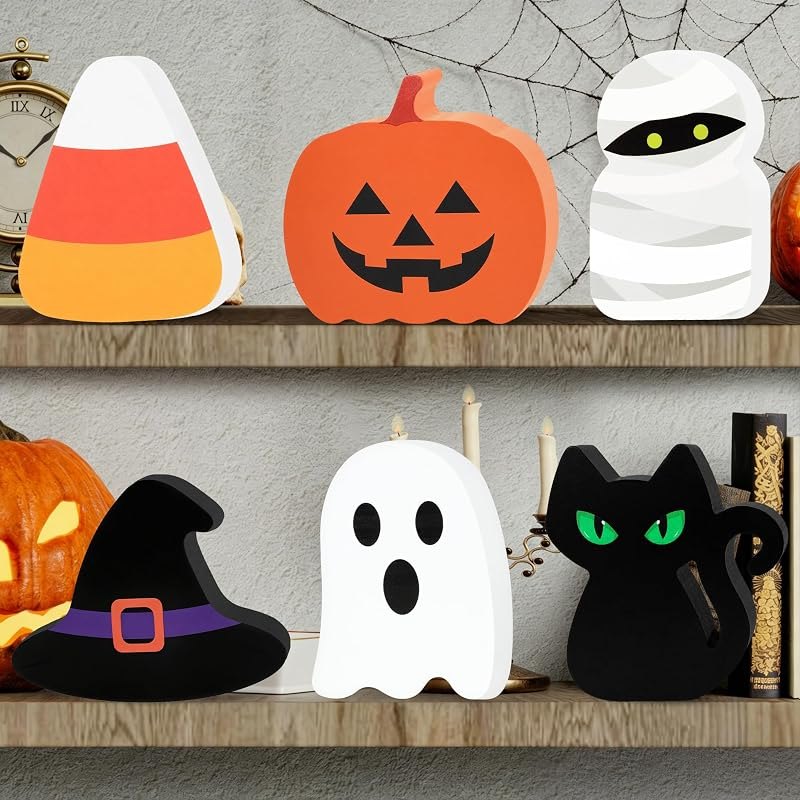 Halloween Decor, 6 Pcs Wooden Halloween Decorations for Home Table Sign — thanksgiving day 2026,halloween deco for