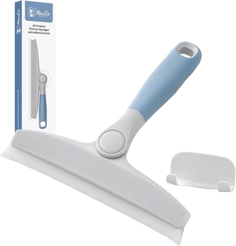 10" Silicone Squeegee for Shower Glass Doors, Window Cleaning Squeegee with Adhesive Hook, Car Windshield & Bathroom