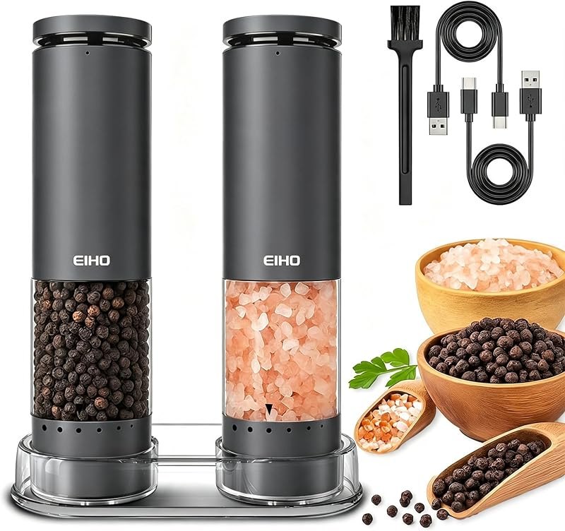 Electric Salt and Pepper Grinder Set Rechargeable, Automatic Salt and Pepper Shakers Mills External Adjustable