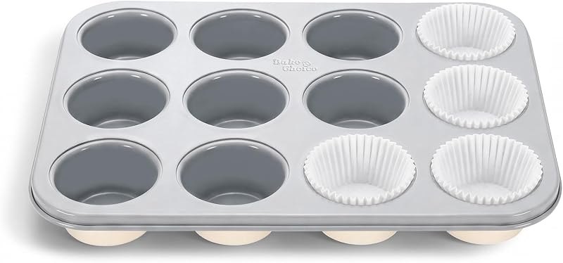 Bake Choice Muffin Pan for Baking, Standard Cupcake Pan, Cream Gray — Cupcake Baking Pan Set for cupcake baking pan set