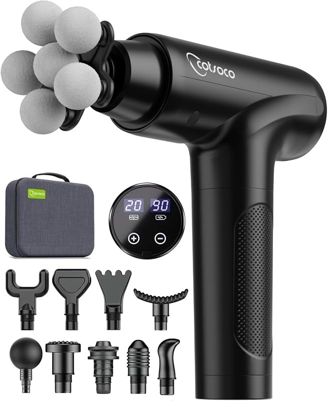 cotsoco Massage Gun Deep Tissue, Percussion Massage Gun with 10 Massage Heads & 20 Speeds, Muscle Massage Gun with