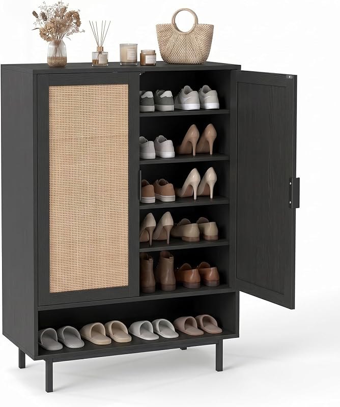 Shoe Storage Cabinet, Freestanding Hidden Shoe Cabinet (Black)