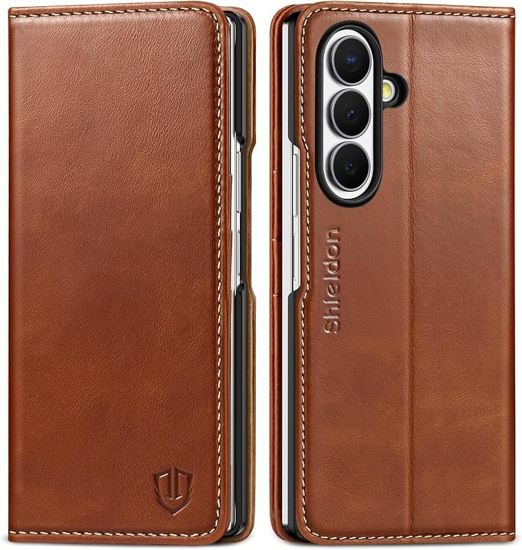 SHIELDON Genuine Leather Wallet Case for Galaxy Z Fold 8 Ultra, Retro Brown — Z Fold 8 Ultra folio case for fold ultra