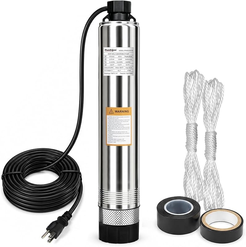 4" Septic Pump 1/2HP 115V Submersible Effluent Pump with Bottom Suction Design, 26GPM 138FT Head Stainless Stee Deepl