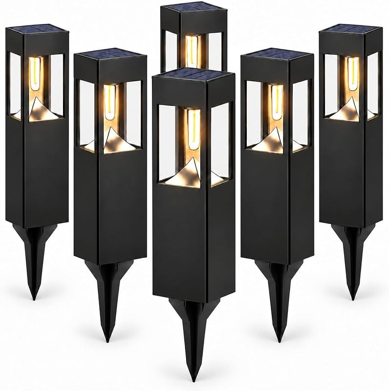 6 Pack Black Solar LED Outdoor Path Lights 30 Lumens, 3000K Warm White, Dusk-to-Dawn, Weather Resistant — best solar