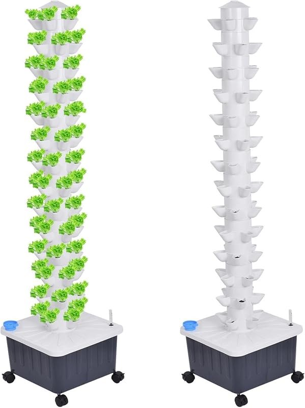 Vertical Hydroponic Grow Tower, 14-Layer 70 Slots Indoor Garden Tower with Movable Water Tank Hydrating Pump, Adapter