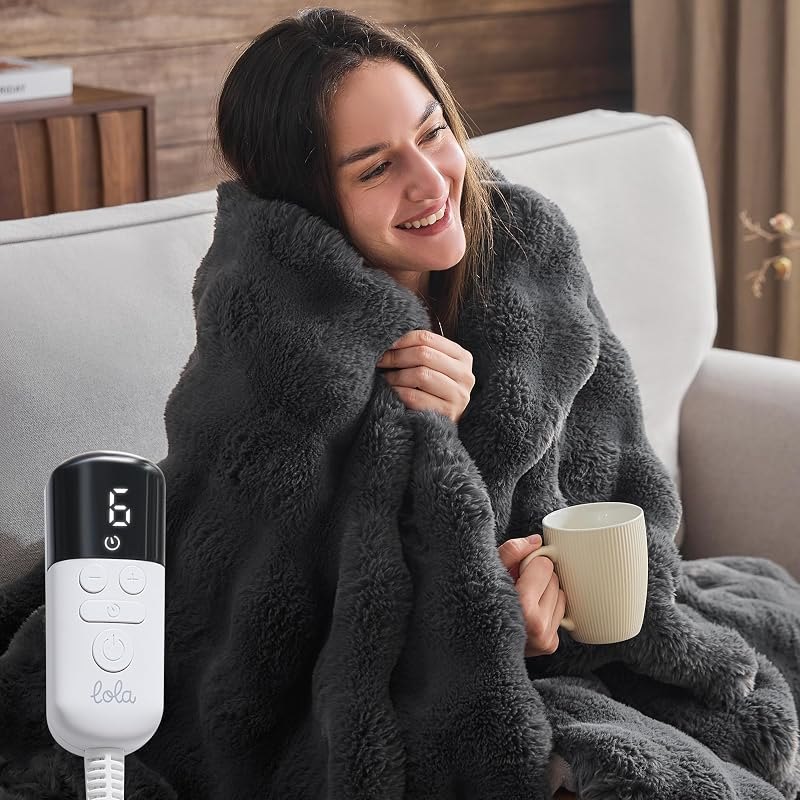 Heated Blanket Faux Rabbit Fur Bubble Electric Blanket,Grey,50"x62" — Heated Electric Blanket for heated electric