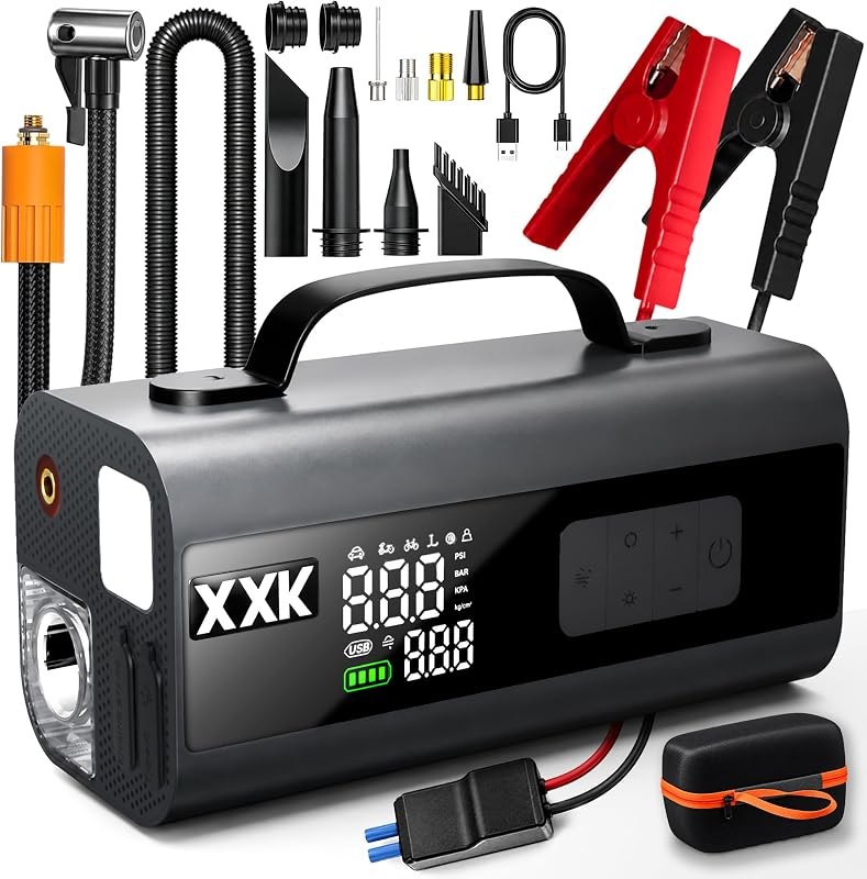 9000A Jump Starter with Air Compressor, 160PSI Portable Tire Inflator — auto jump starter for auto jump starter