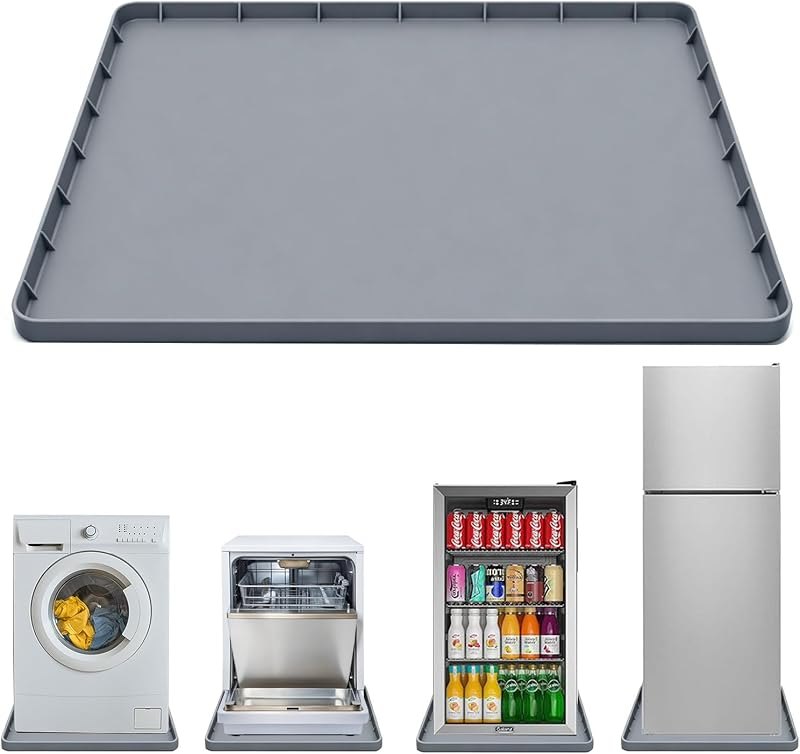 Washing Machine Pan 33x30 Inch, Silicone Washer Drain Pan with Raised Edge, Collapsible Non-Slip Washer Drip Tray for