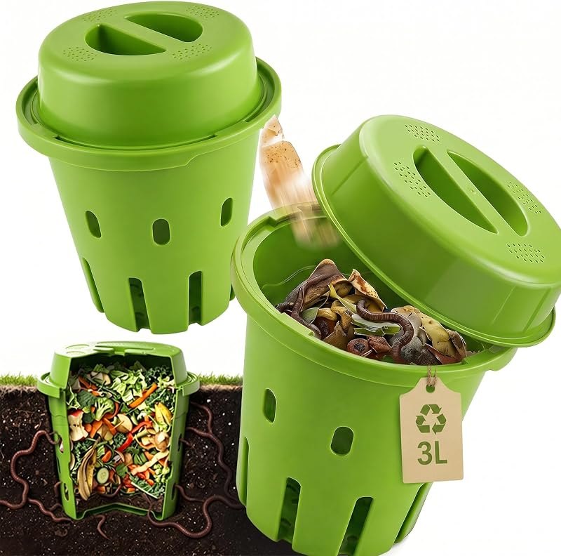 2Pcs 3L Inground Worm Farm Garden Compost Bin Small for Garden Bed — wooden worm bin for wooden worm bin