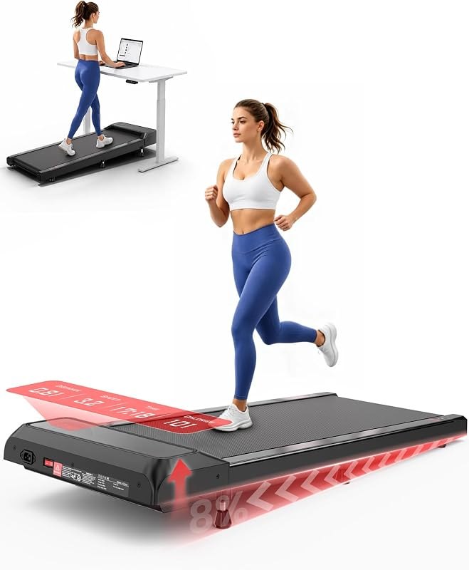 Walking Pad Treadmill with 8% Incline, Under Desk Treadmill for Home Office — non folding treadmill for non folding