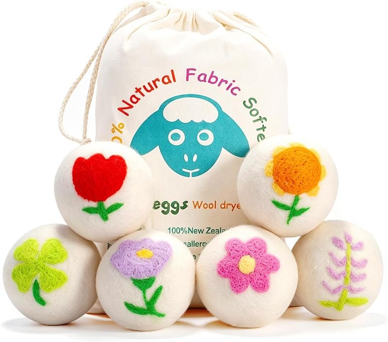 Budieggs Wool Dryer Balls XL 6 Pack, 100% New Zealand Wool Handcrafted — extra large wool dryer balls for extra large