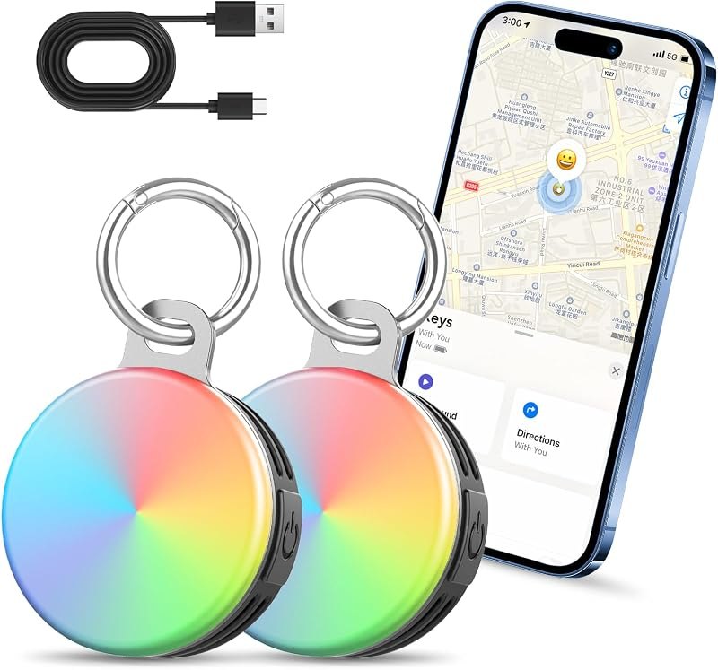 2-in-1 Air Tracker Tags-2Pack, Bluetooth Tracker Works with Apple Find My APP (iOS Only), 4 Modes LED Light Item