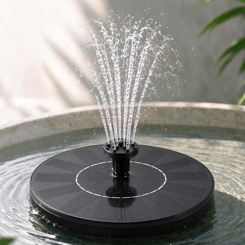 1.4W Solar Bird Bath Fountain Pump, Solar Powered Water Pump, Outdoor Water Fountain with 7 Nozzles for Hummingbirds
