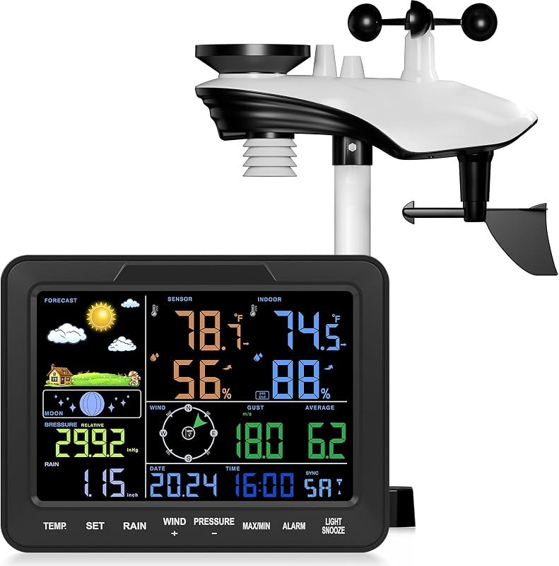 Sainlogic 12-in-1 Weather Station with Outdoor Sensor, Wireless Indoor Outdoor Thermometer for Home, Barometric