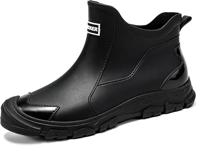 Chelsea Waterproof Rain Boots for Men Non-Slip Ankle Garden Shoes Comfort Slip-On Rubber Yard Work Booties for Rainy
