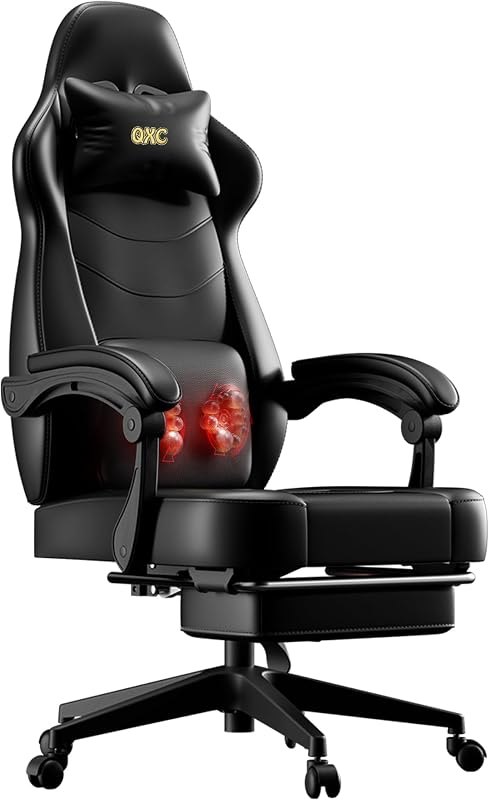 Gaming Chair for Adults with Footrest & Shiatsu Massage Lumbar — memory foam gaming chair for memory foam gaming chair