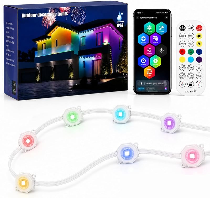 100FT Permanent Outdoor Lights, RGB+IC Christmas LED Lights for House — RGB under eave lights for rgb under eave lights