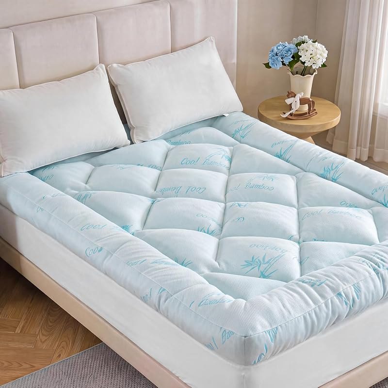 DOWNCOOL 5 Inch Cooling Queen Mattress Topper, Bamboo Viscose Air Layer — bamboo mattress topper for bamboo mattress