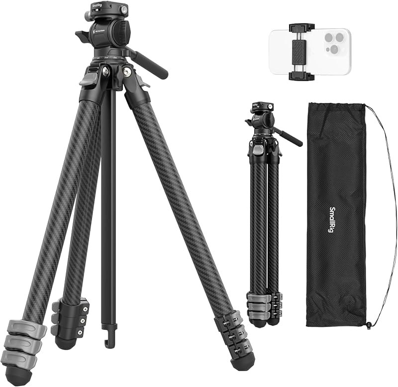 SmallRig Portable Travel Video Tripod, Carbon Fiber Compact Tripod for Outdoor Photography, 5kg Load, Fluid Head with