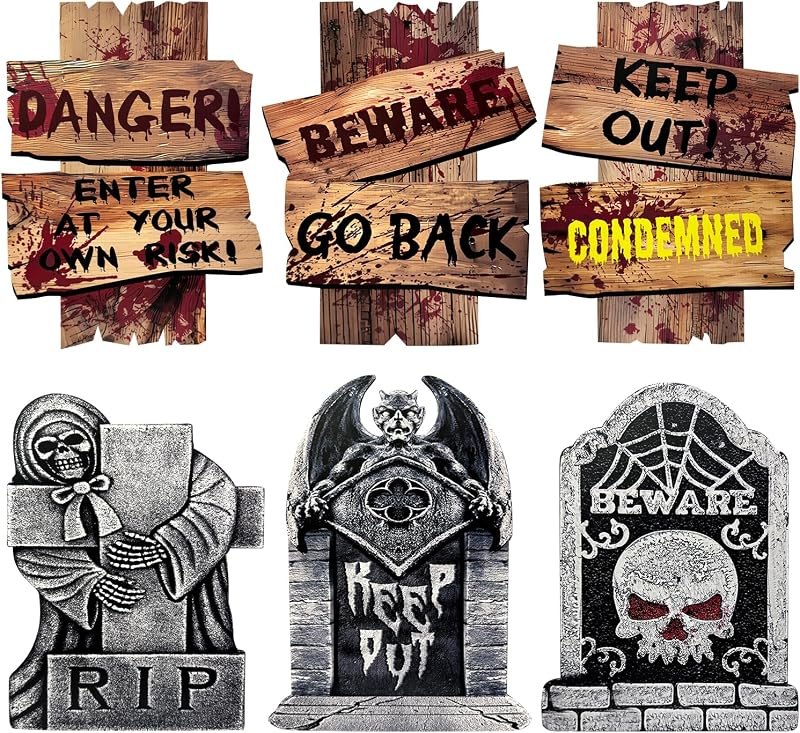 Halloween Decorations Outdoor 6 Pack Realistic Corrugated Plastic Tombstones and Scary Graveyard Signs Scary Lawn